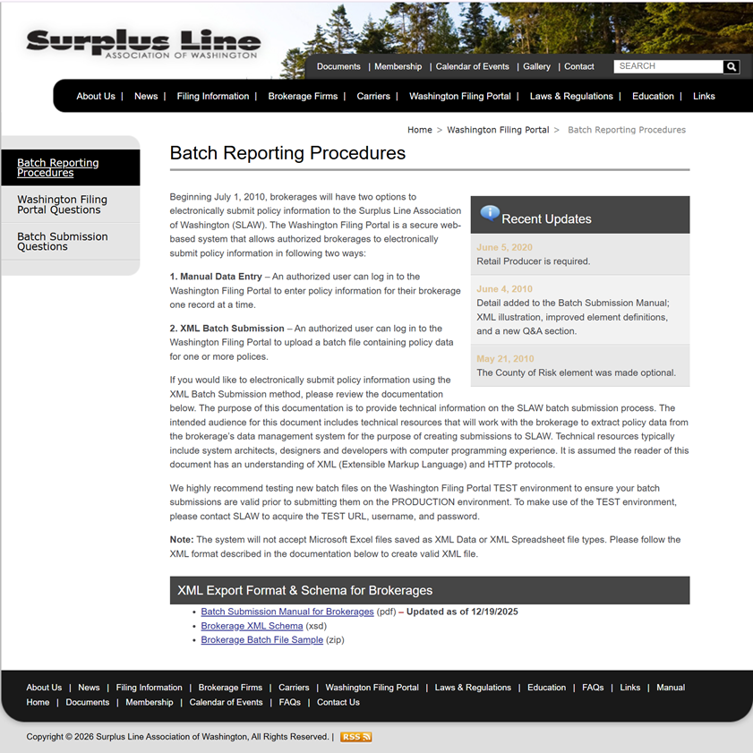 Batch Reporting Procedures | Washington Filing Portal