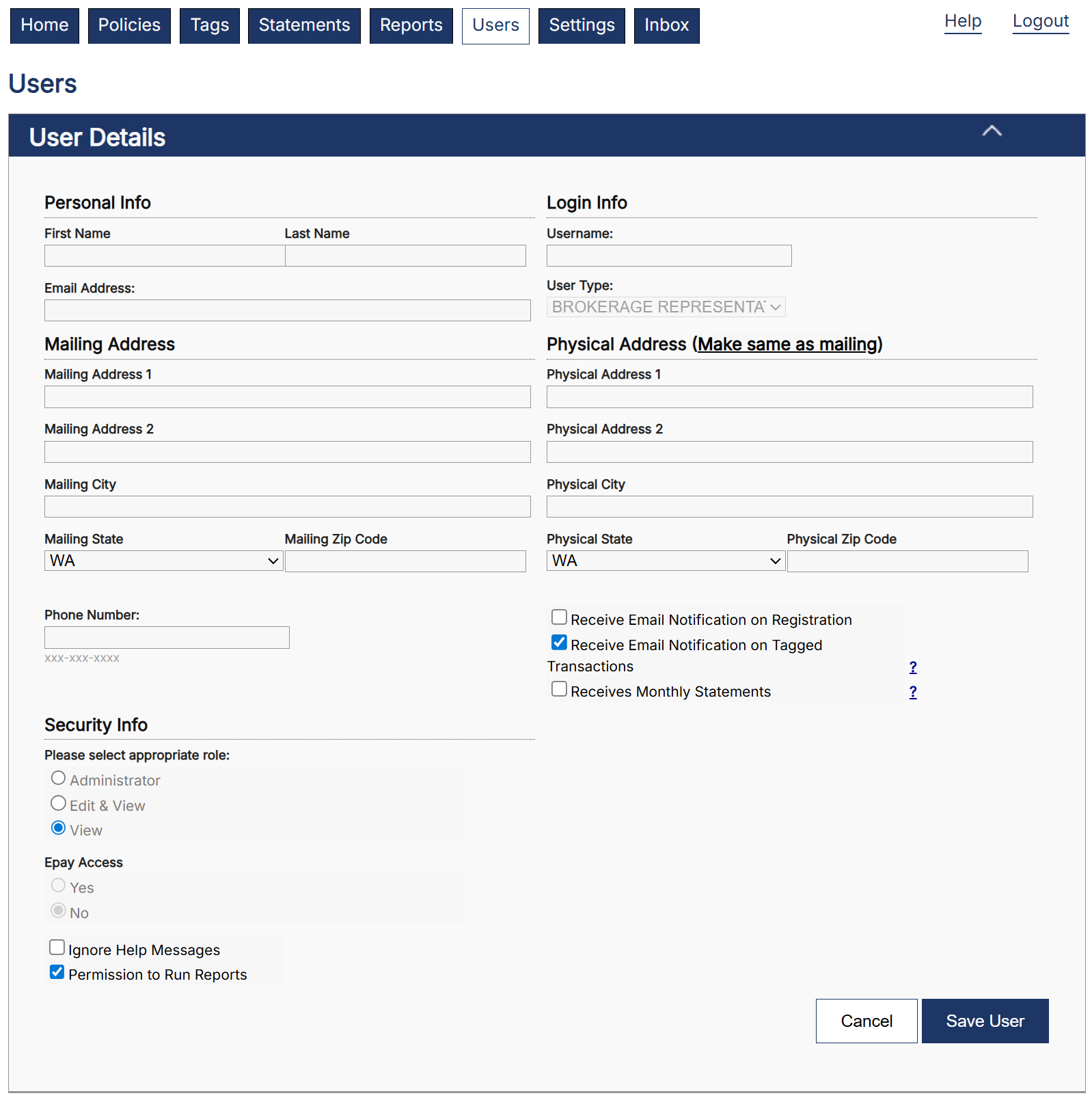 User Details | Washington Filing Portal